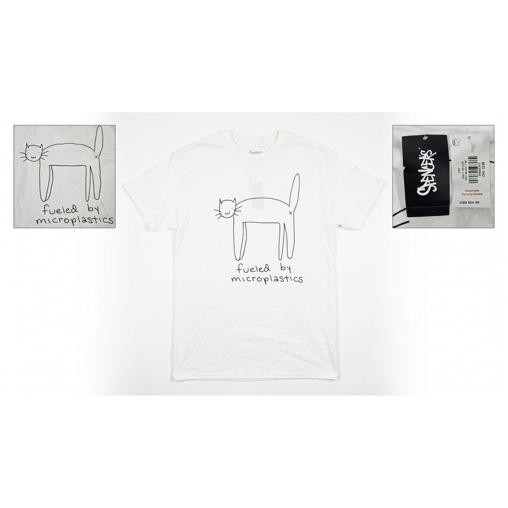 Spencer's Fautbarb Fueled By Microplastics Cat T-Shirt Adult Medium White NEW